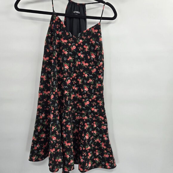 Express Black Pink Floral Racerback Side Zipper Mini Dress Size 2 - Picture 1 of 11